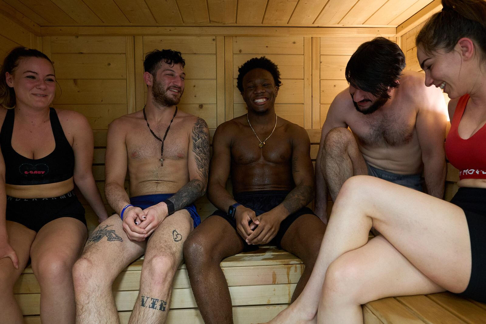 Friends enjoying the private sauna at LIVE Hydration Spa Long Island City